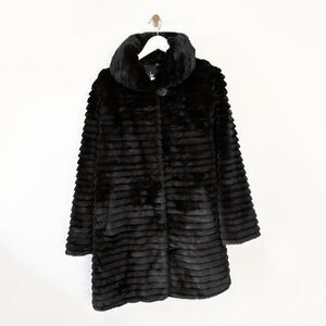 Vintage Nuage Black Faux Carved Fur Mid Length Coat